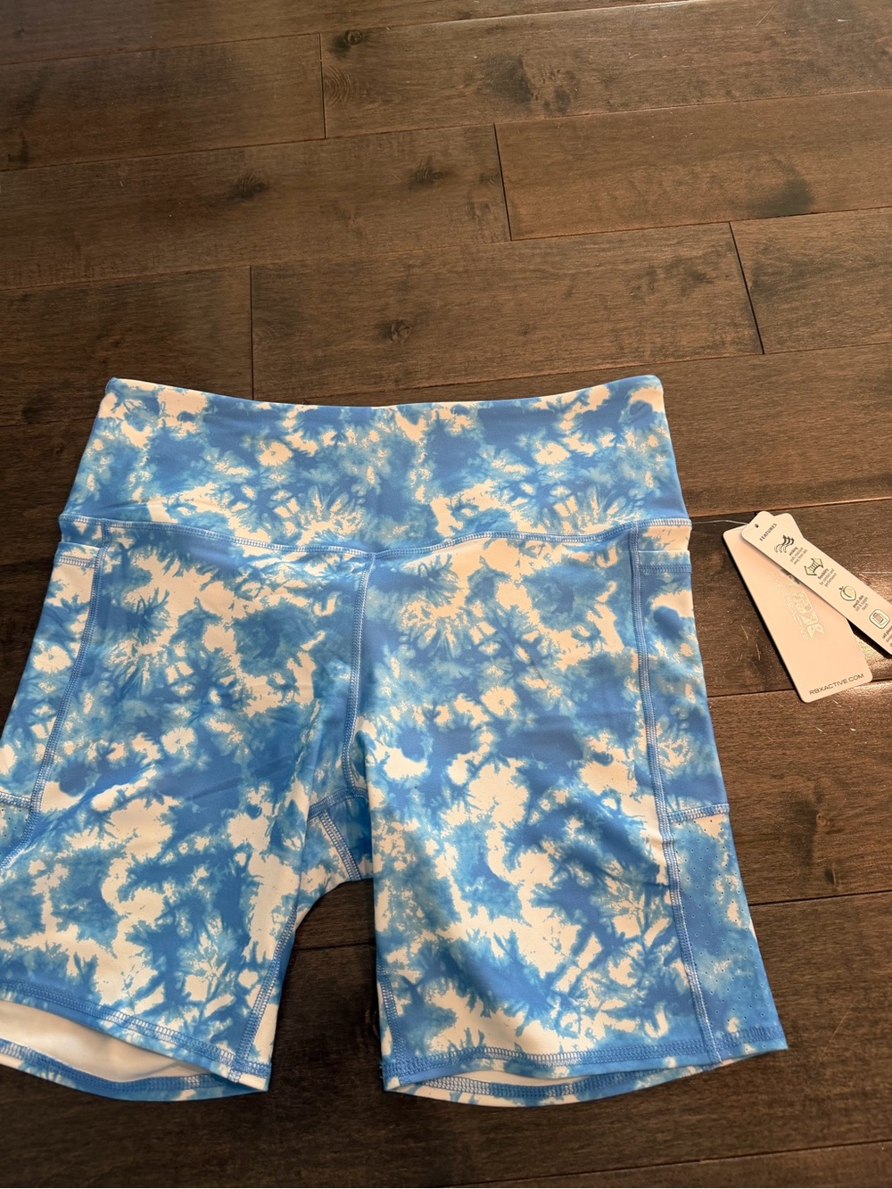 RBX Blue & White Tie-Dye High-Rise Bike Shorts
